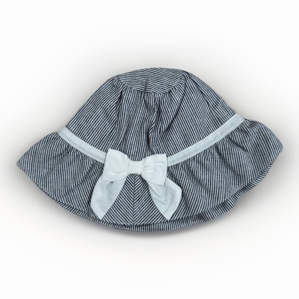 NEW Jack & Janie Bucket Hat Kids 6-12 Months Blue Striped Linen Blend‎ w/Bow